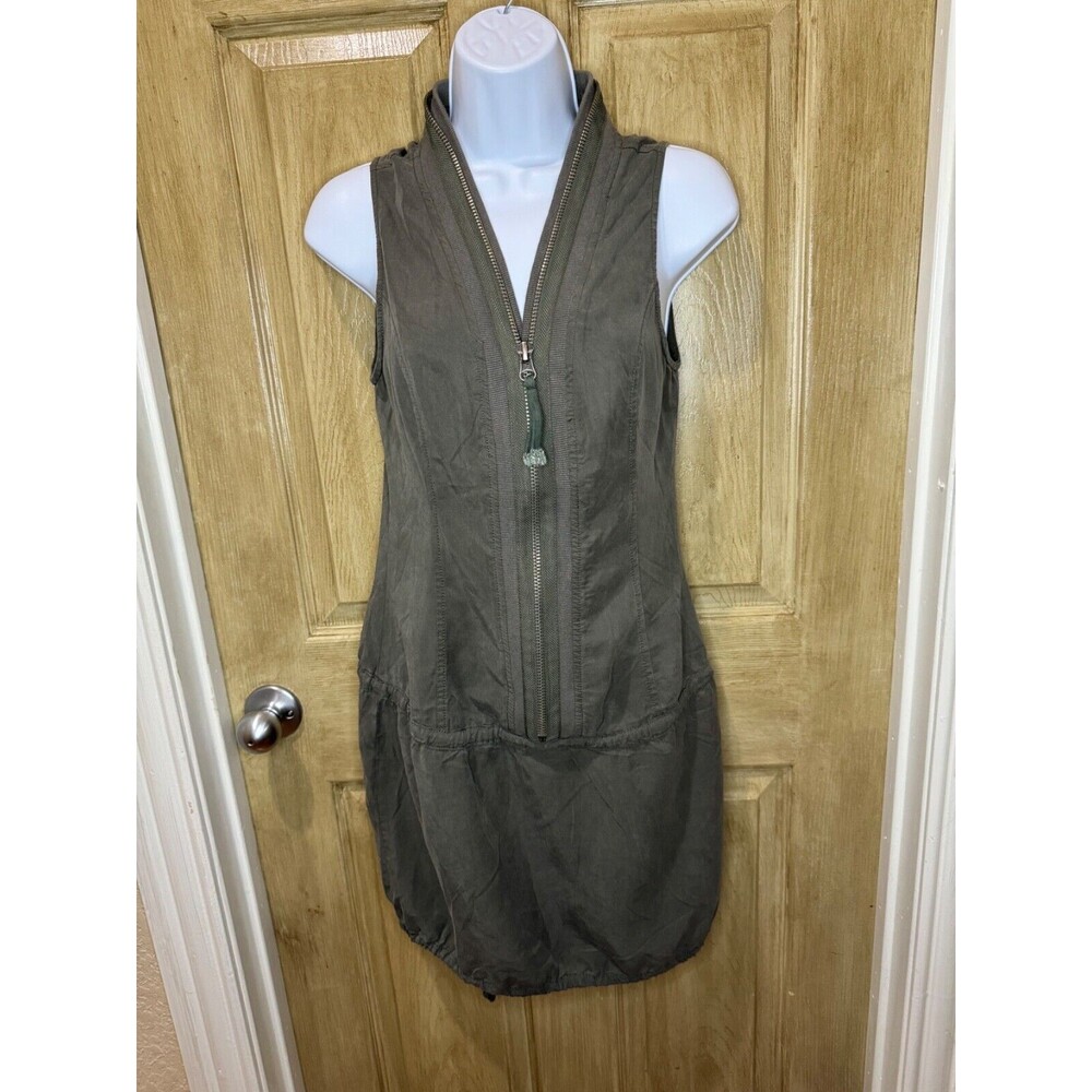Monoreno Boho Grunge Lagenlook Utility Dress Army Green Zip Small S